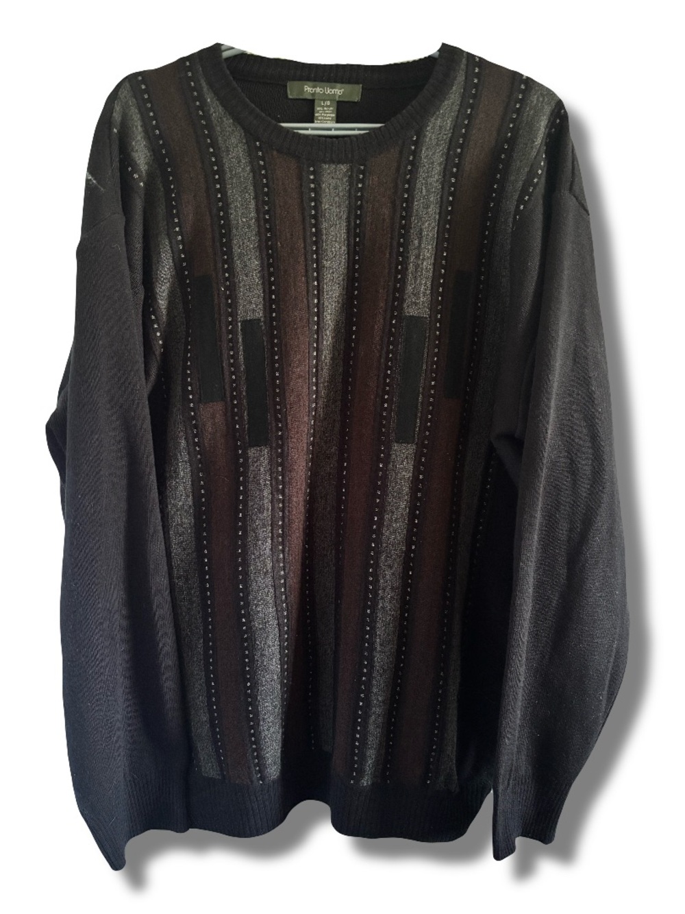 Pronto Uomo Wool Mix Coogi -style Crewneck Pullover Sweater Size Large